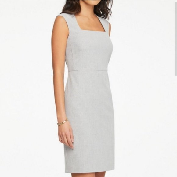 Ann Taylor Factory Dresses & Skirts - Ann Taylor Factory Gray Crosshatch Square Neck Sheath Dress 6